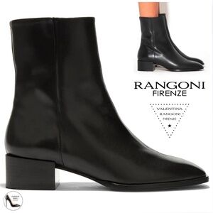 VALENTINA RANGONI Black Leather Ankle Boots Block heel Square Toe Luxury Booties